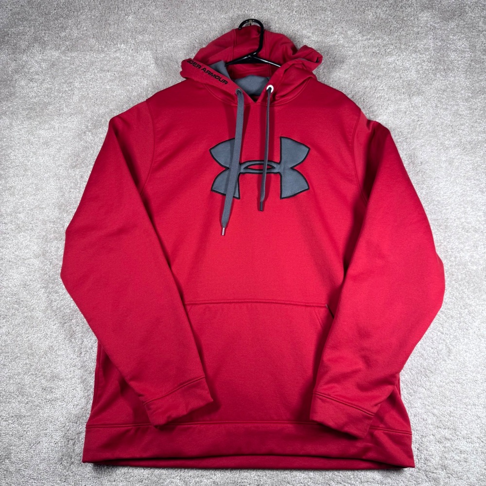 Under Armour Mens Storm Hoodie Big Logo‎ Red Grey Pullover Sweatshirt XXL
